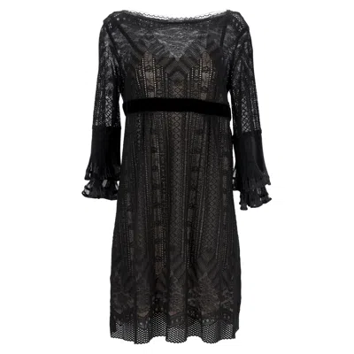 Alberta Ferretti Philosophy By  Mini Lace Long Sleeve Dress In Black Polyester