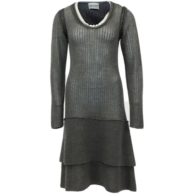 Pre-owned Alberta Ferretti Philosophy Di  Chain Detail Midi Dress In Grey Wool In Black