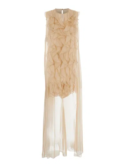 Alberta Ferretti Beige Blouse With Ruffle In Chiffon Silk Woman