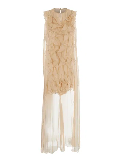 ALBERTA FERRETTI PINK BLOUSE WITH RUFFLE IN CHIFFON SILK WOMAN