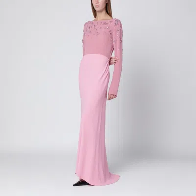 Alberta Ferretti Pink Evening Dress With Bead Embroidery In Multi