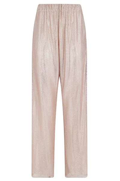 Alberta Ferretti Pink Micro Rhinestone Elastic Waistband Polyester Trousers