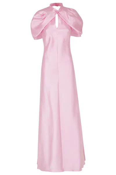 Alberta Ferretti Pink Mikado Tailored V-neck Short Sleeve Silk-blend Dress In Brown