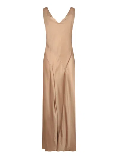 Alberta Ferretti Pink Satin Long Dress In Brown