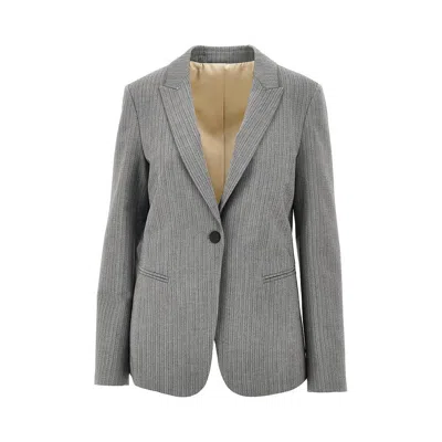 Alberta Ferretti Pinstriped Tailored Single-breasted Jacket In Gray