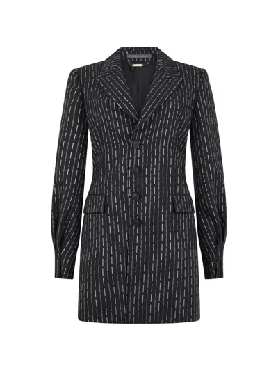 Alberta Ferretti Pinstripe-pattern Notched-lapel Jacket In Black