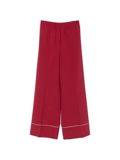 Alberta Ferretti Piped Wide-leg Trousers In Red