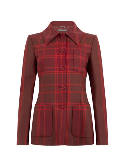 Alberta Ferretti Plaid Button-up Jacket In Red