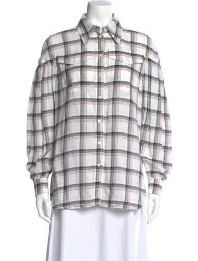 Pre-owned Alberta Ferretti Plaid Print Long Sleeve Button-up Top In White