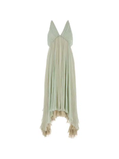 Alberta Ferretti Chiffon Pleated Open Back Maxi Dress In Green