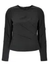 Alberta Ferretti Pleated Blouse With Long Sleeves And Round Neck In Gray