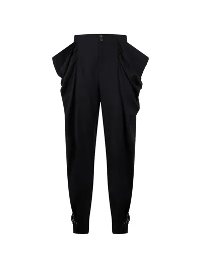 Alberta Ferretti Pleated Buckled-cuff Trousers In Blue