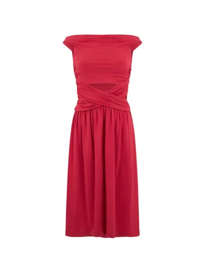 Alberta Ferretti Pleated Crossover-waist Midi Dress In Red