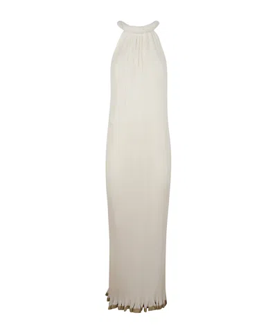 Alberta Ferretti Pleated Halterneck Dress In White