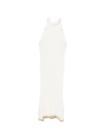 Alberta Ferretti Pleated Halterneck Dress In White