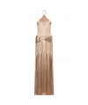 Alberta Ferretti Pleated Halterneck Gown In Nude