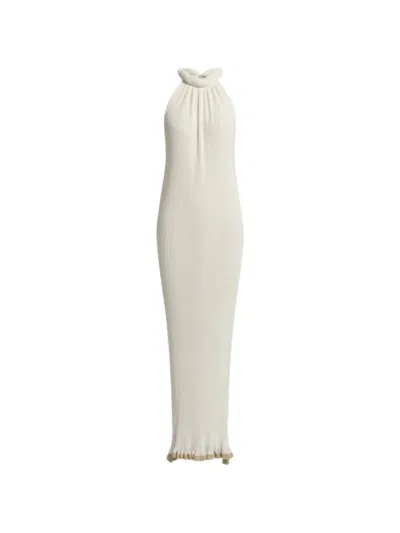 Alberta Ferretti Pleated Halterneck Maxi Dress In White