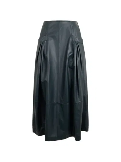 Alberta Ferretti Pleated Leather Skirt In Blue