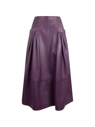 Alberta Ferretti Pleated Leather Skirt In Purple