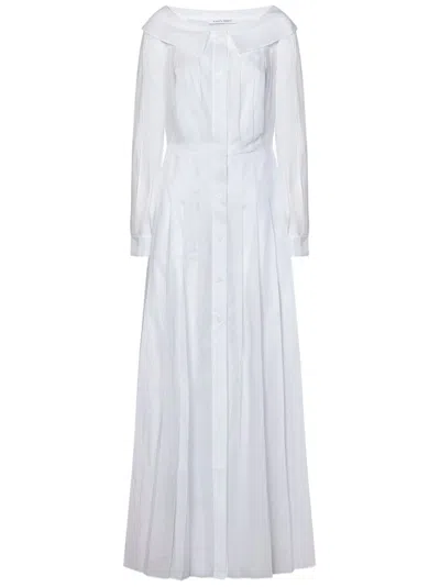 Alberta Ferretti Pleated Long Shirt Dress In White