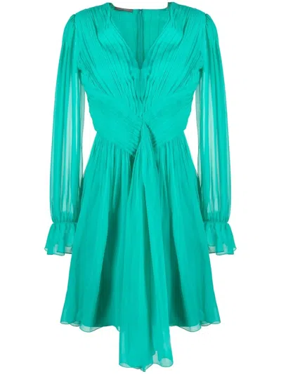 Alberta Ferretti Pleated Mini Dress In Green