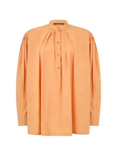 Alberta Ferretti Pleated Long-sleeve Blouse In Orange