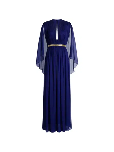 Alberta Ferretti Pleated Maxi Dress In Blue