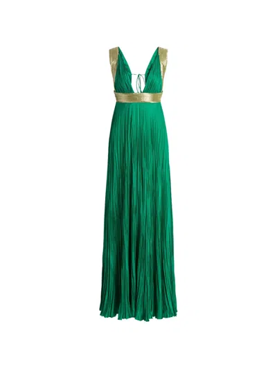 Alberta Ferretti Pleated Maxi Dress In Green