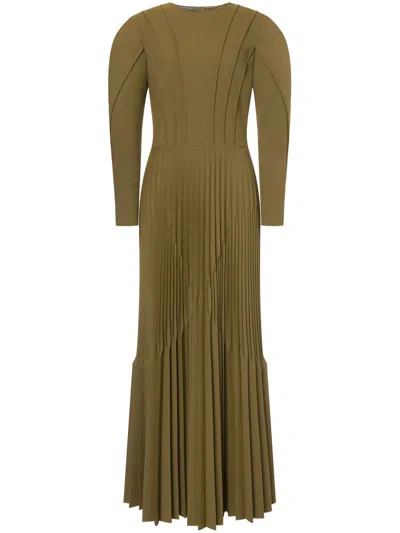 Alberta Ferretti Pleated Maxi Dress In Green