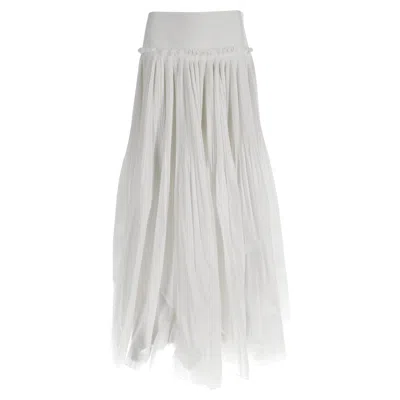 Alberta Ferretti Pleated Maxi Skirt In White Cotton In Blue