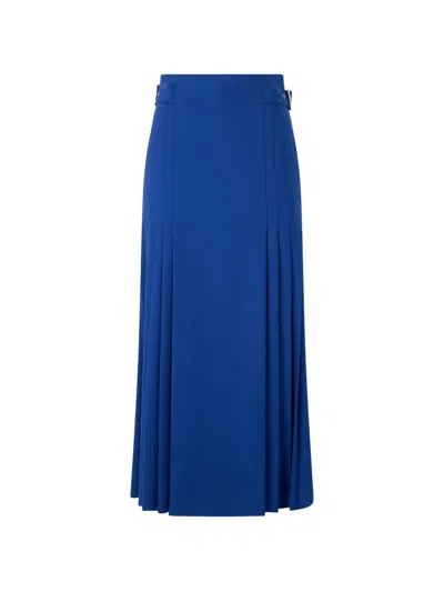 Alberta Ferretti Pleated Midi Skirt In Blue