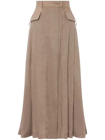 Alberta Ferretti Pleated Midi Skirt In Beige