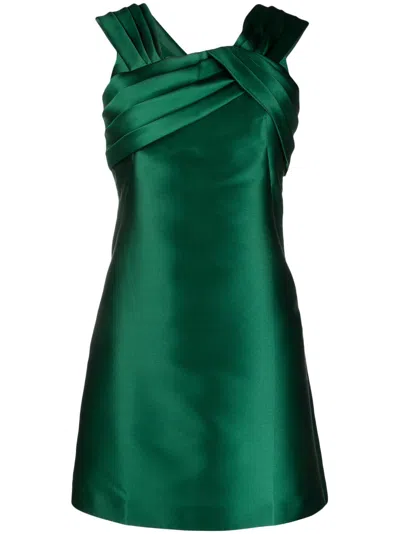 Alberta Ferretti Pleated Mikado Minidress In Green