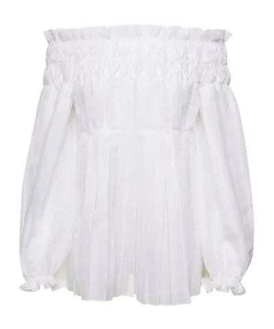 Alberta Ferretti White Pleated Off-shoulder Blouse In Organza Woman