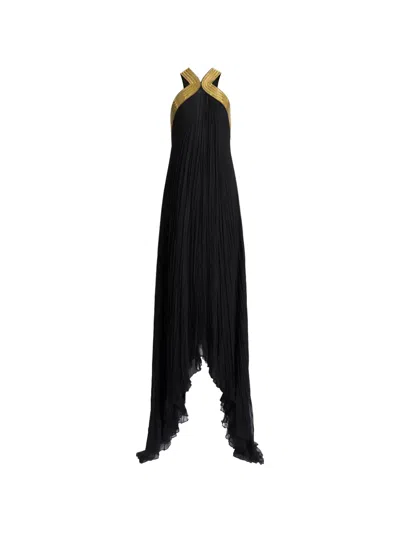 Alberta Ferretti Pleated Open-back Maxi Dress In Black