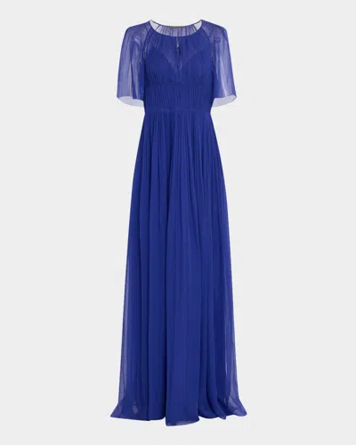 Alberta Ferretti Pleated Organic Chiffon Gown In Blue