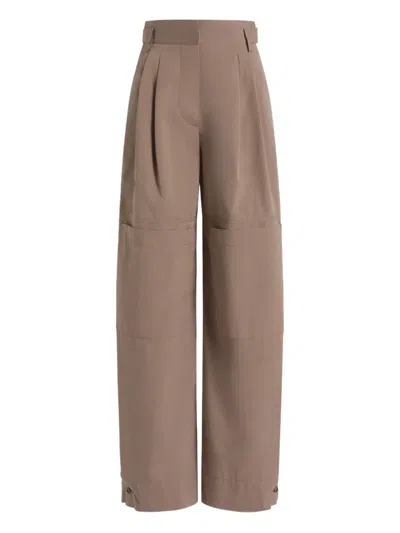 Alberta Ferretti Wide-leg Trousers With Pleated Front And Seam Accents In Brown