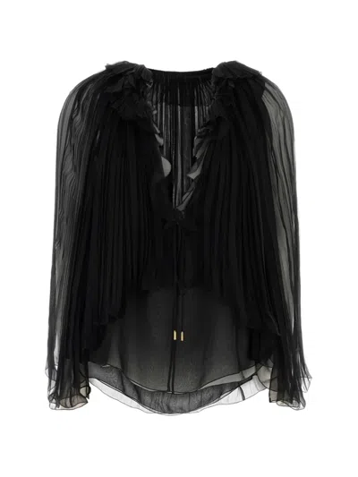 Alberta Ferretti Pleated Ruffled Blouse In Black