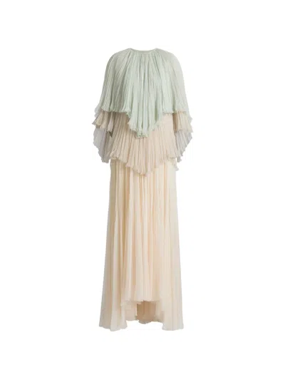 Alberta Ferretti Pleated Ruffled Maxi Dress In Multi