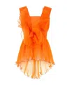 Alberta Ferretti Pleated Silk Top In Orange
