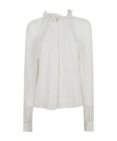 Alberta Ferretti Pleated Ruffle-neck Top In White