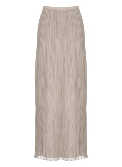 Alberta Ferretti Pleated Satin Midi Skirt In Beige