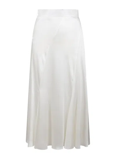 Alberta Ferretti Pleated Satin Skirt In White