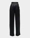 Alberta Ferretti Pleated Satin Straight-leg Trousers In Black