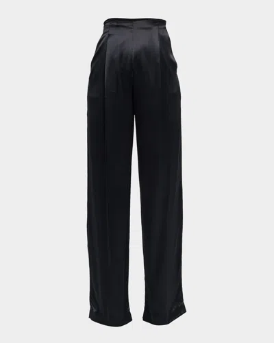 Alberta Ferretti Pleated Satin Straight-leg Trousers In Black