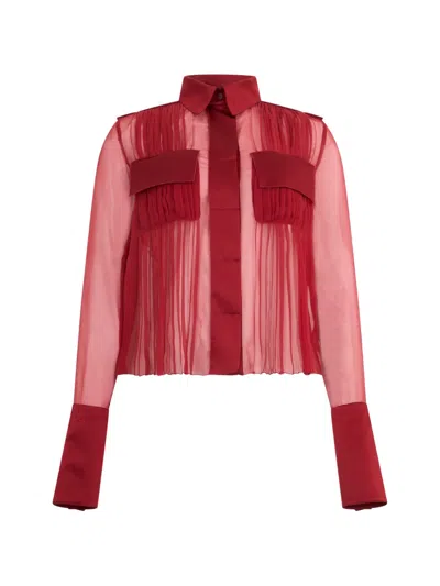 Alberta Ferretti Pleated Silk Blouse In Red