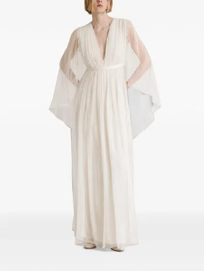 Alberta Ferretti Pleated Silk Maxi Dress In White