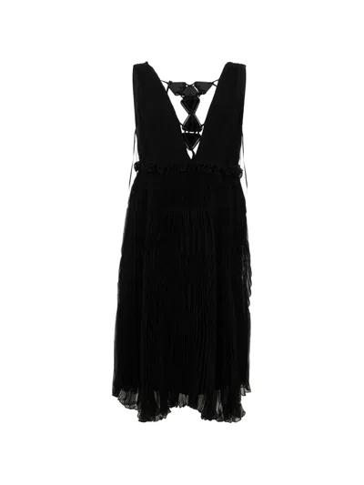 Alberta Ferretti Pleated Silk Mini Dress In Black