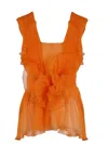 Alberta Ferretti Pleated Silk Top In Orange