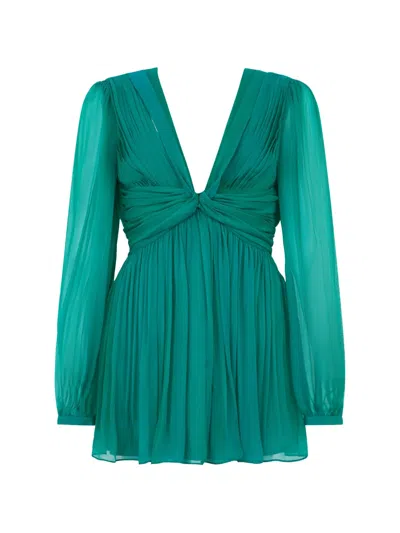 Alberta Ferretti Pleated Silk-chiffon Mini Dress In Green